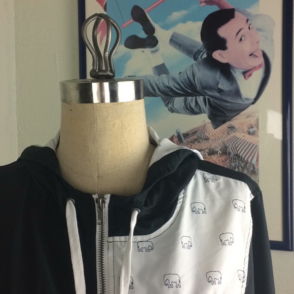 Empyre Black White Elephant Pattern Hooded Jacket - Picture 2 of 8